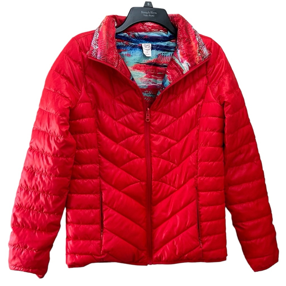 Reversible SO Quilted Puffy Puffer Zip Up Jacket Pockets Waterproof Size Small - Picture 5 of 13